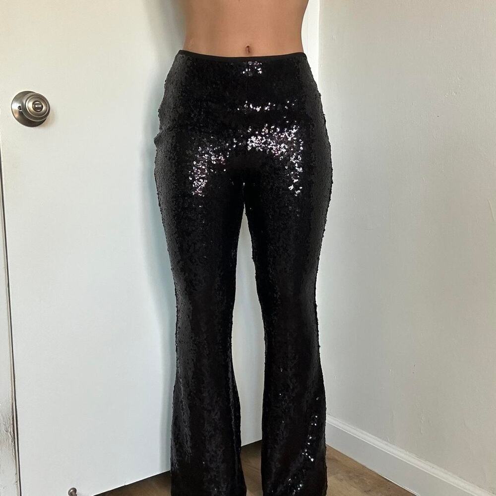 Anthropologie Black Sequin Pants - Picture 2 of 5